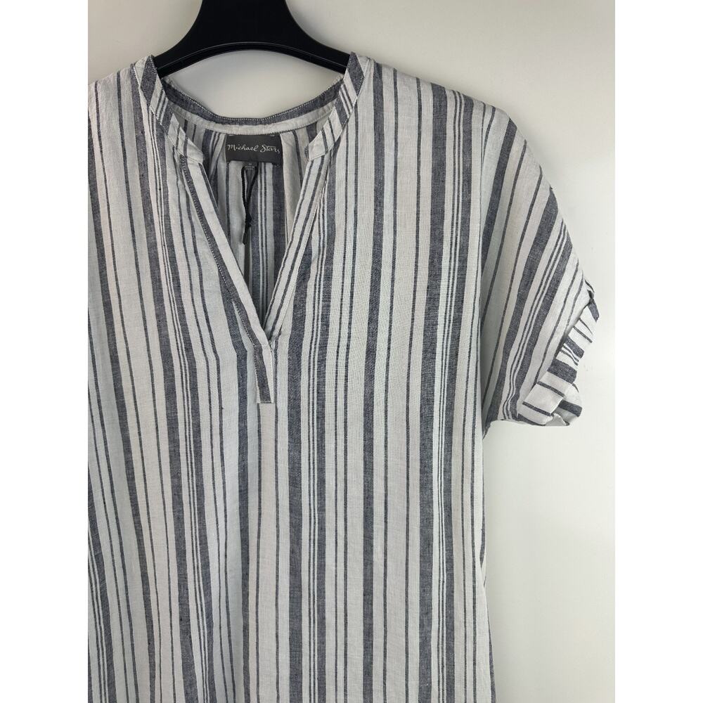 Michael Stars 100% Linen Amelee Beach Stripe Caftan Dress Tie Women's Medium - Picture 4 of 12